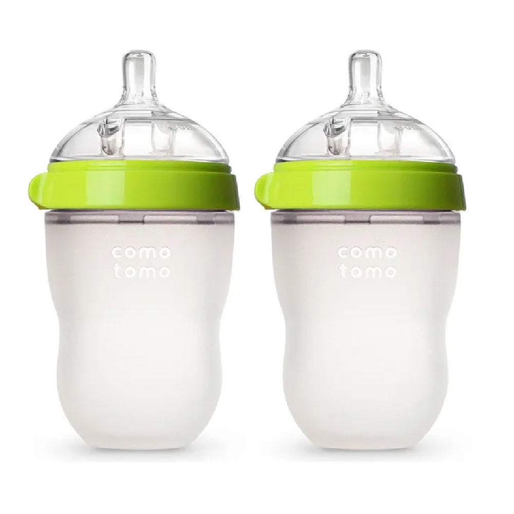 Comotomo Natural Feel Baby Feeding Bottle - Green & White 2 pcs x 150 ml