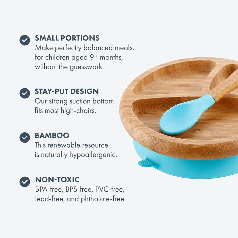 Avanchy - Bamboo Suction Classic Plate + Spoon - Blue