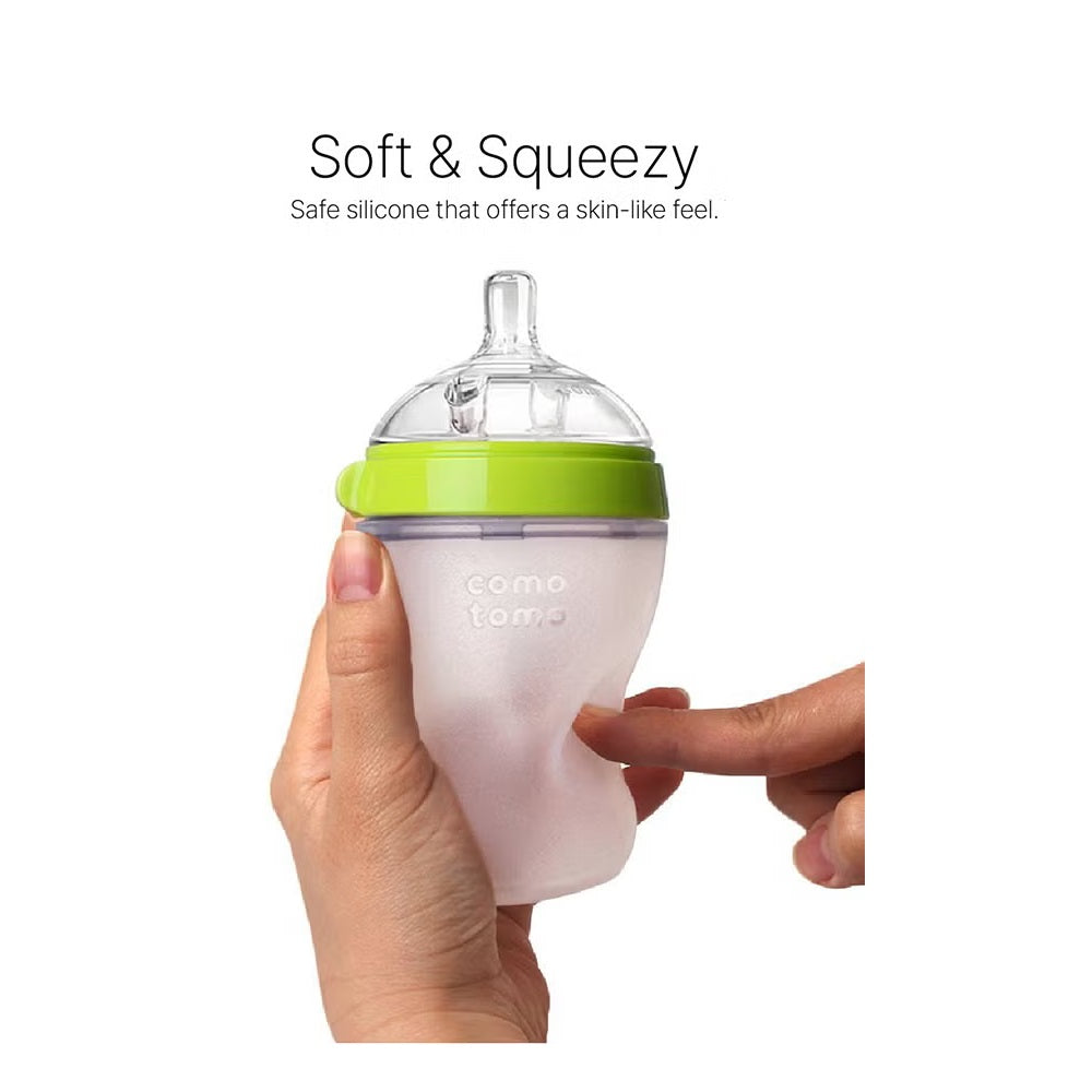 Comotomo Natural Feel Baby Feeding Bottle  - Green & White, 150 ml