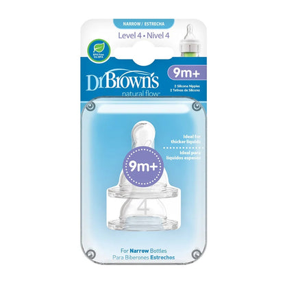 Dr. Brown's Narrow Neck Silicone Nipples Pack of 2 - Transparent