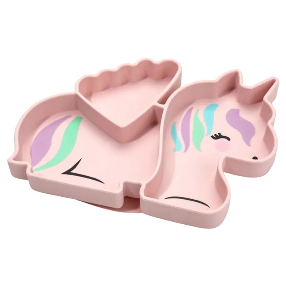 Melii - Divided Silicone Suction Plate - Pink Unicorn