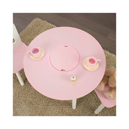 Kidkraft Round Storage Table & 2 Chair Set- White & Pink