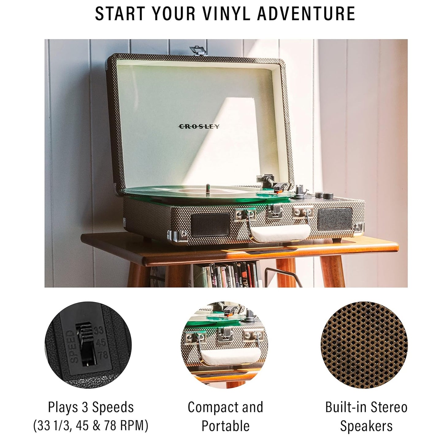 Crosley Cruiser Plus Portable Turntable With Bluetooth In/Out, Tweed