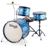 Stagg 3-Piece Junior Drum Set with Hardware & Throne, 8" / 10" / 16", Blue
