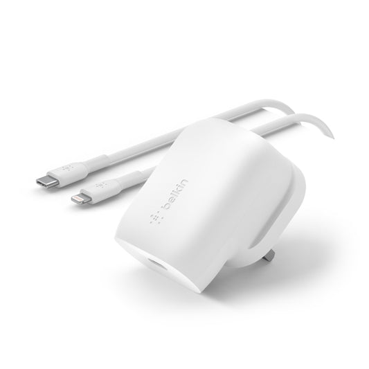 شاحن حائط Belkin PD 30W PPS USB-C، مع كابل USB-C إلى Lightning بطول 1 متر