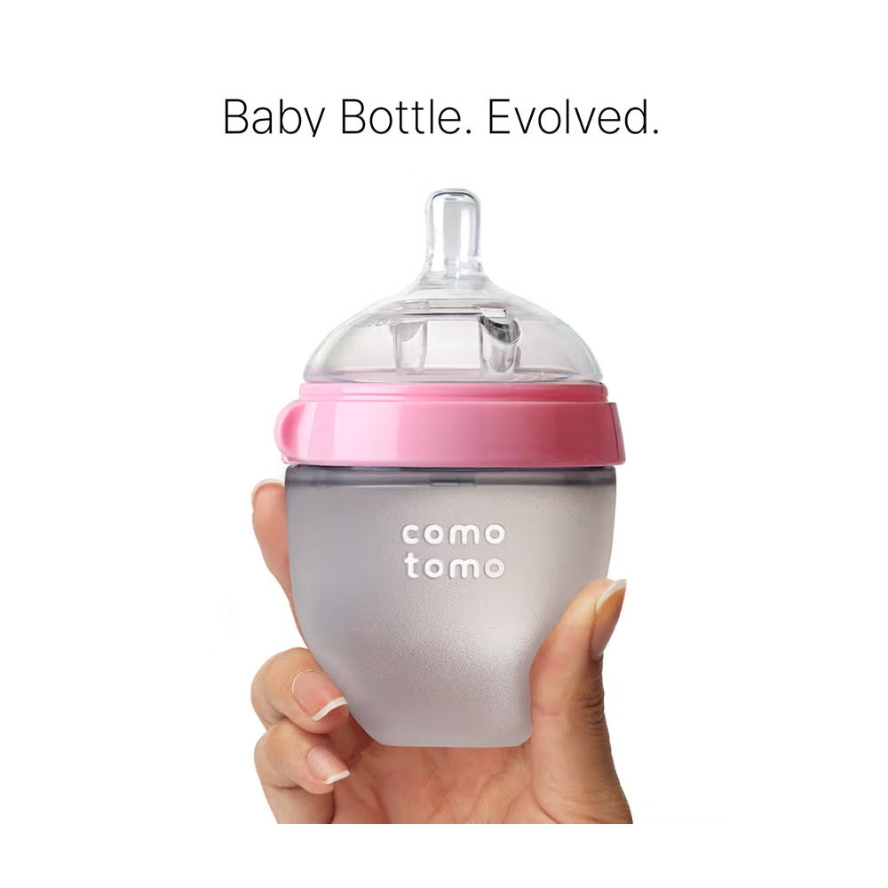 Comotomo Natural Feel Baby Feeding Bottle - Pink & White, 150 ml