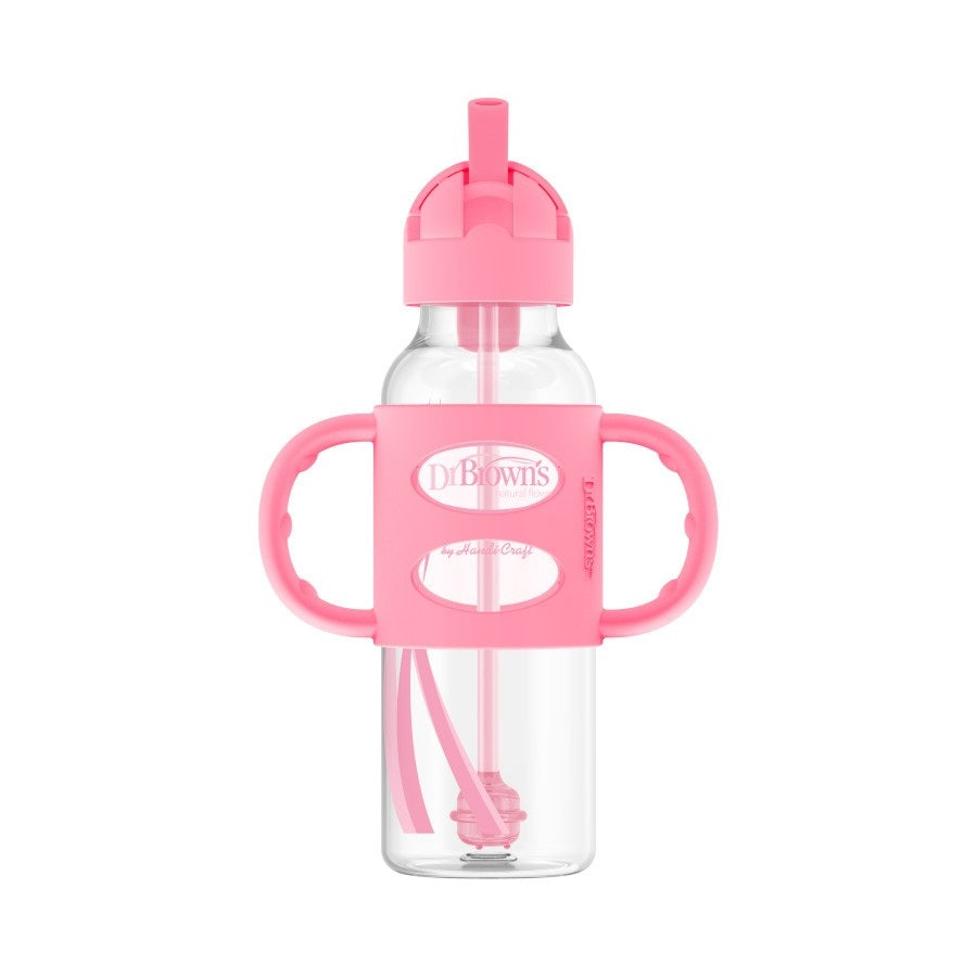 Dr. Brown's Milestones Sippy Straw Bottle with Silicone Handles 250ml - Pink