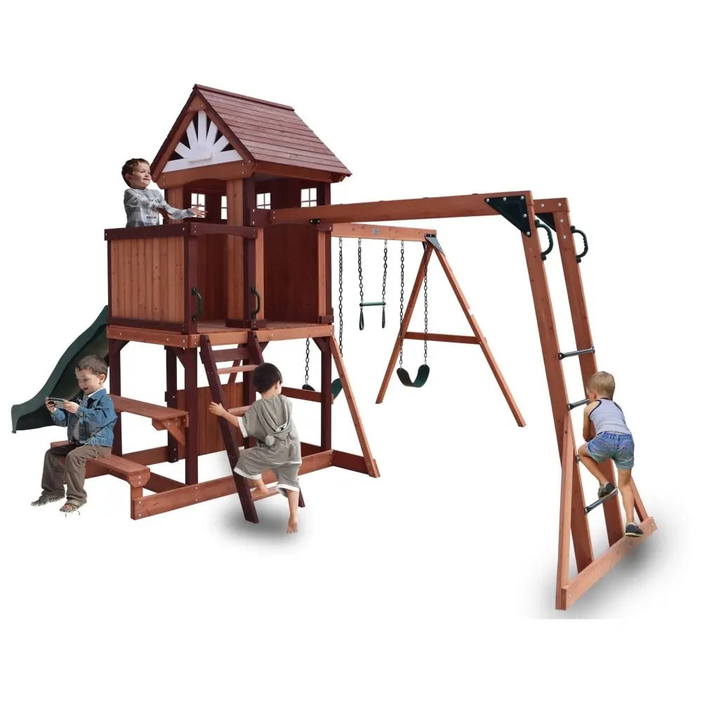 Mount Peak - Vinson Massif Swing Set & Playhouse With Wooden Roof