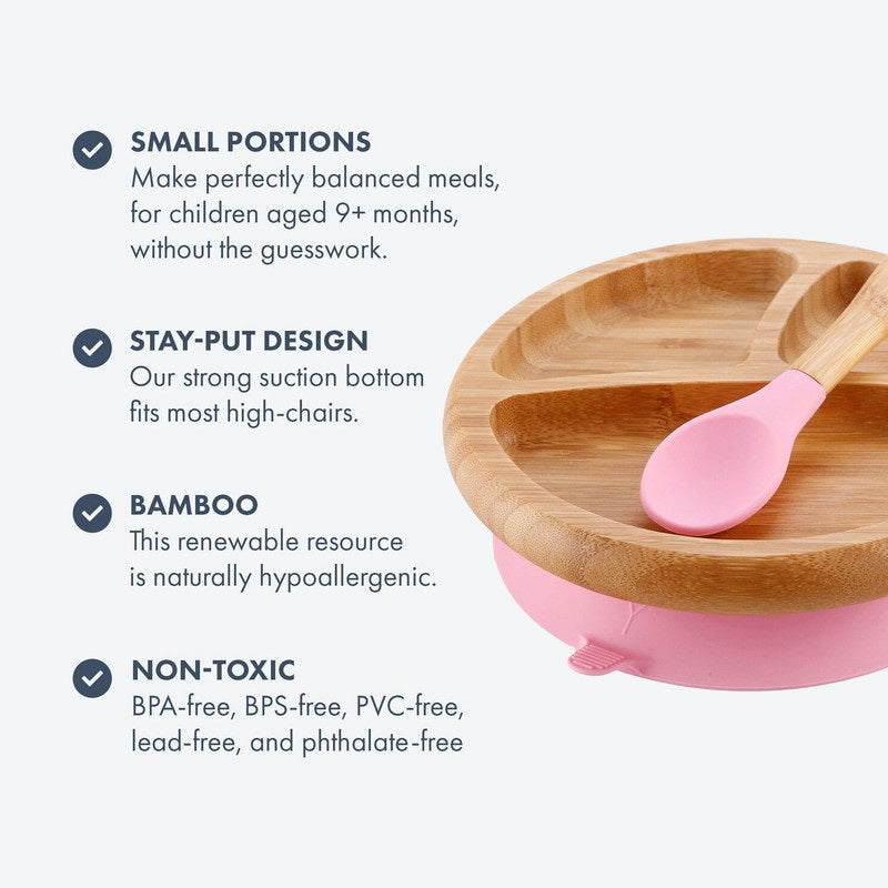 Avanchy - Bamboo Suction Classic Plate + Spoon - Pink