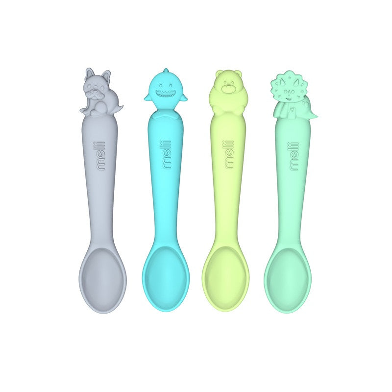 Melii - Silicone Spoons 4pc Set - Shark, Dino,  Dog, Bear