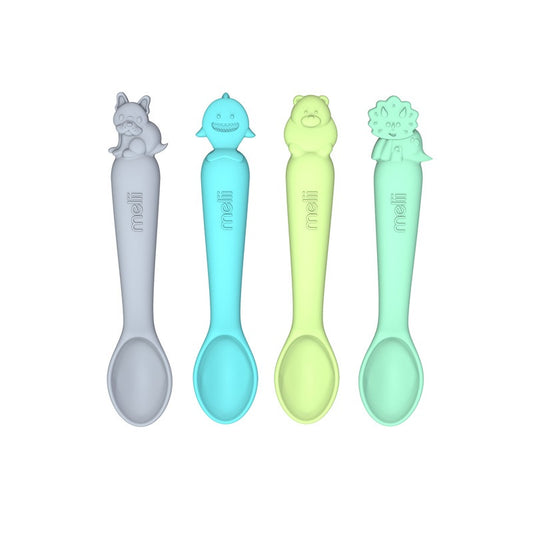 Melii - Silicone Spoons 4pc Set - Shark, Dino,  Dog, Bear