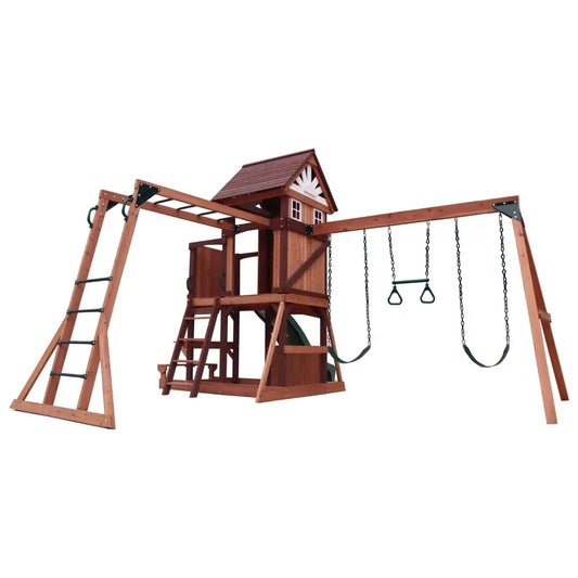 Mount Peak - Vinson Massif Swing Set & Playhouse With Wooden Roof