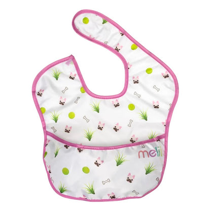Melii - Fold Up Bib - 2pcs - White & Pink Bulldog