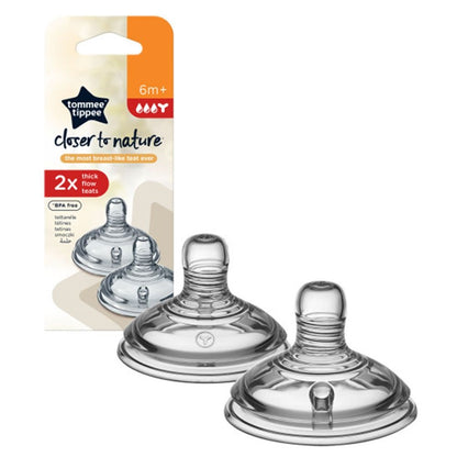 حلمات الرضاعة السميكة Closer to Nature من Tommee Tippee، عبوة من قطعتين (6 أشهر+)