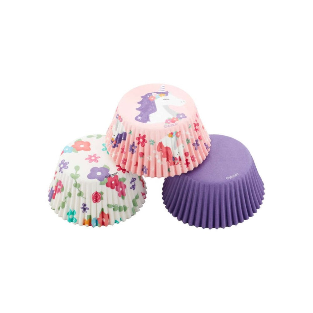 Wilton Unicorn & Flower & Solid Purple Standard Baking Cups, Set of 75