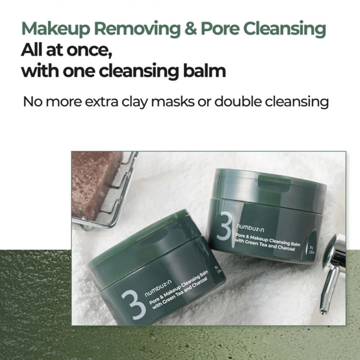 NUMBUZIN No.3 Pore & Makeup Cleansing Balm with Green Tea and Charcoal 85g