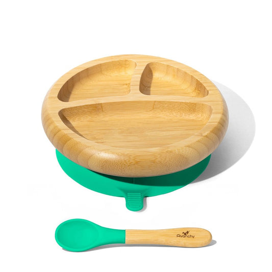 Avanchy - Bamboo Suction Classic Plate + Spoon - Green