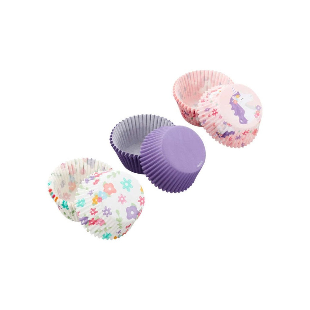 Wilton Unicorn & Flower & Solid Purple Standard Baking Cups, Set of 75