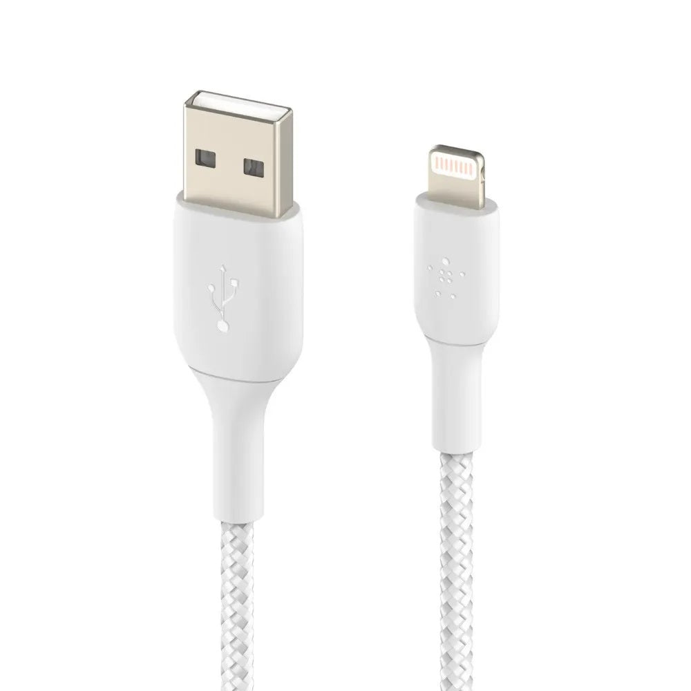 Belkin Boost Charge Braided Lightning to USB-A Cable, White- 2M