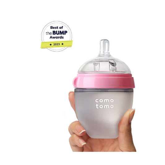 Comotomo Natural Feel Baby Feeding Bottle - Pink & White, 150 ml