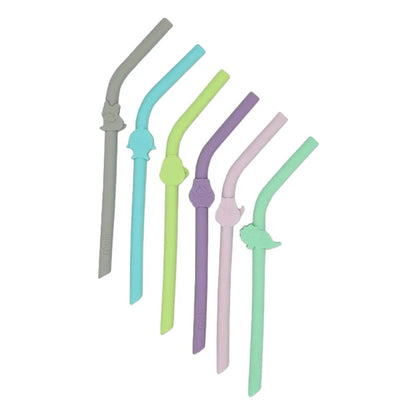 Melii - Silicone Straws w/ Cleaning Brush - 6pcs - Animals clip Design