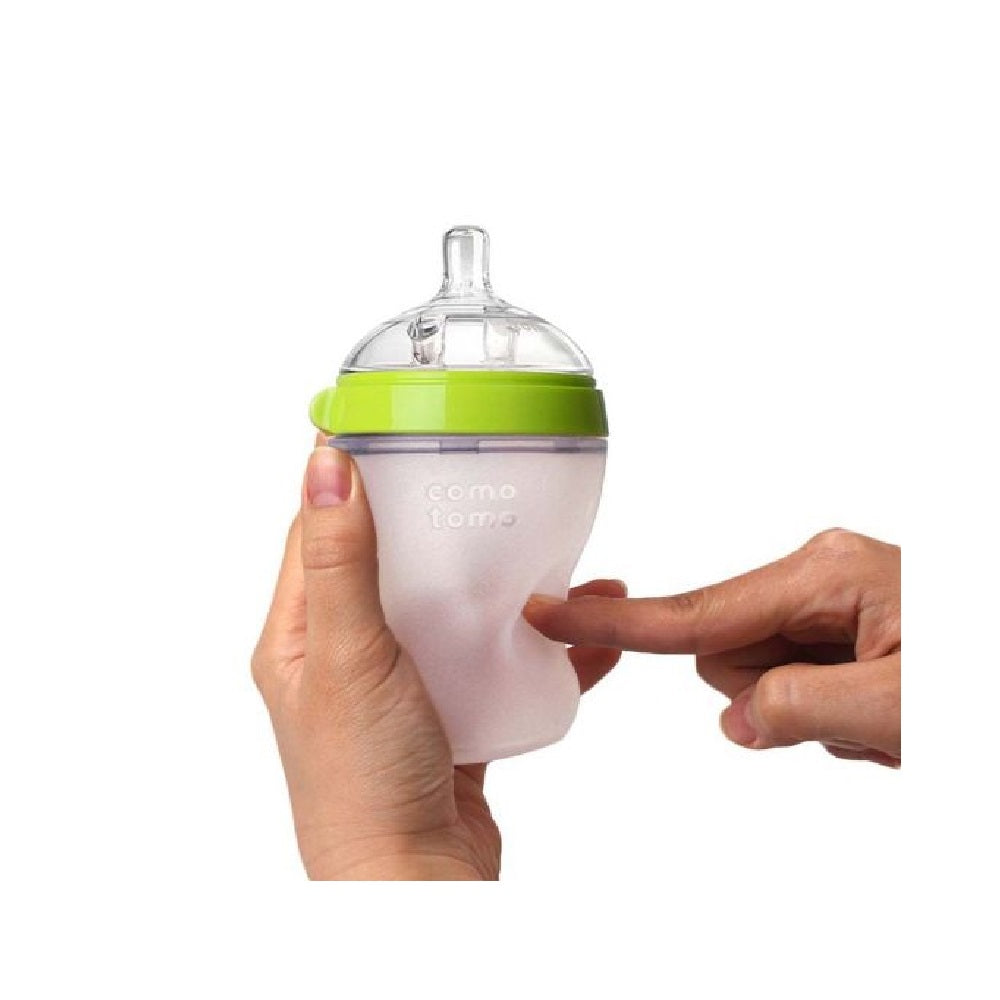 Comotomo Natural Feel Baby Feeding Bottle - Green & White, 250 ml