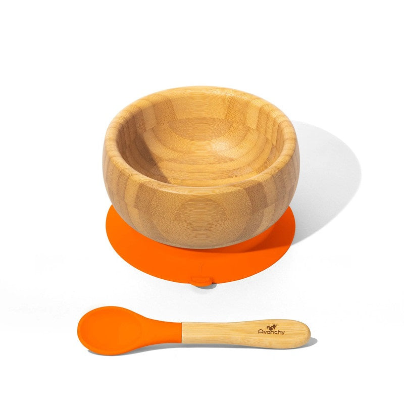 Avanchy - Baby Bamboo Stay Put Suction Bowl + Spoon - Orange