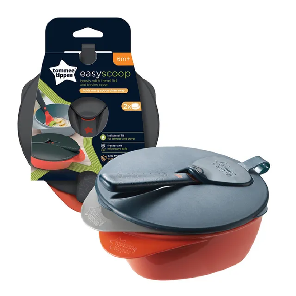 Tommee Tippee - On The Go Feeding Bowl x 2, Lid and Spoon- Blue