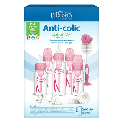Dr. Brown's PP Narrow Anti-Colic Options+ Feeding Bottle Set Pink - 17 Pieces