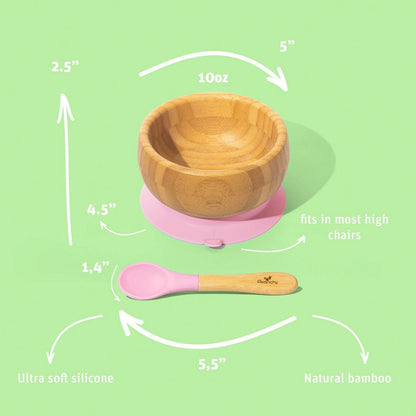 Avanchy - Baby Bamboo Stay Put Suction Bowl + Spoon - Pink