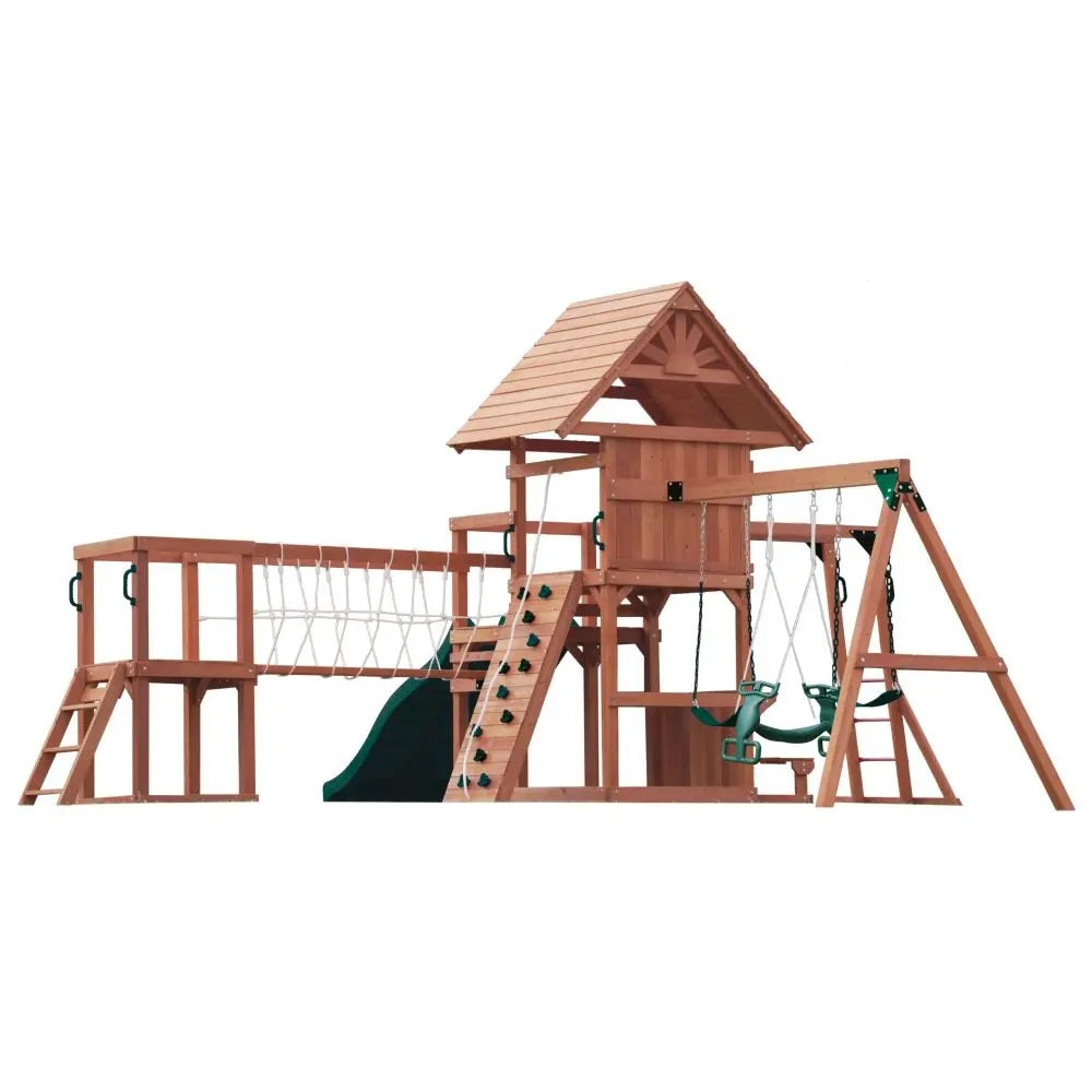 Mount Peak - Double Decker Everest Swing Set  & Playhouse With Wooden Roof