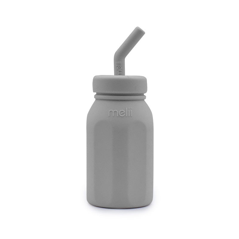 Melii - Silicone Water Bottle with Straw 230 ml - Grey