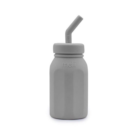 Melii - Silicone Water Bottle with Straw 230 ml - Grey