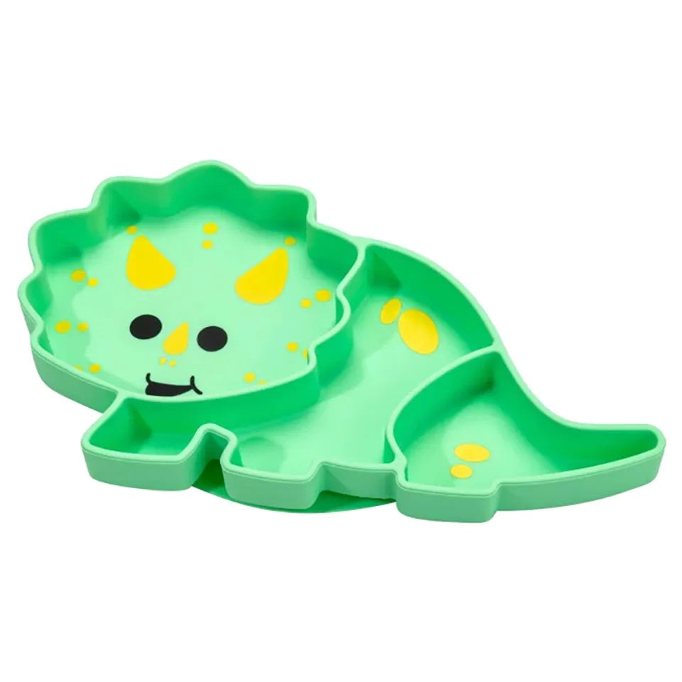 Melii - Divided Silicone Suction Plate - Green Dinosaur