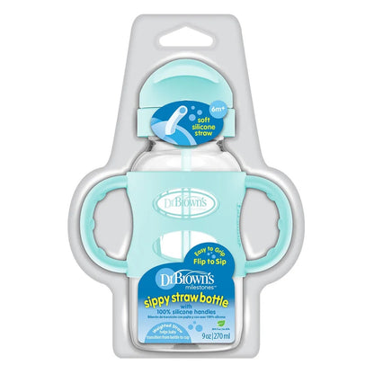 Dr Browns Sippy Straw Bottle With Silicone Handles Green - 270ml