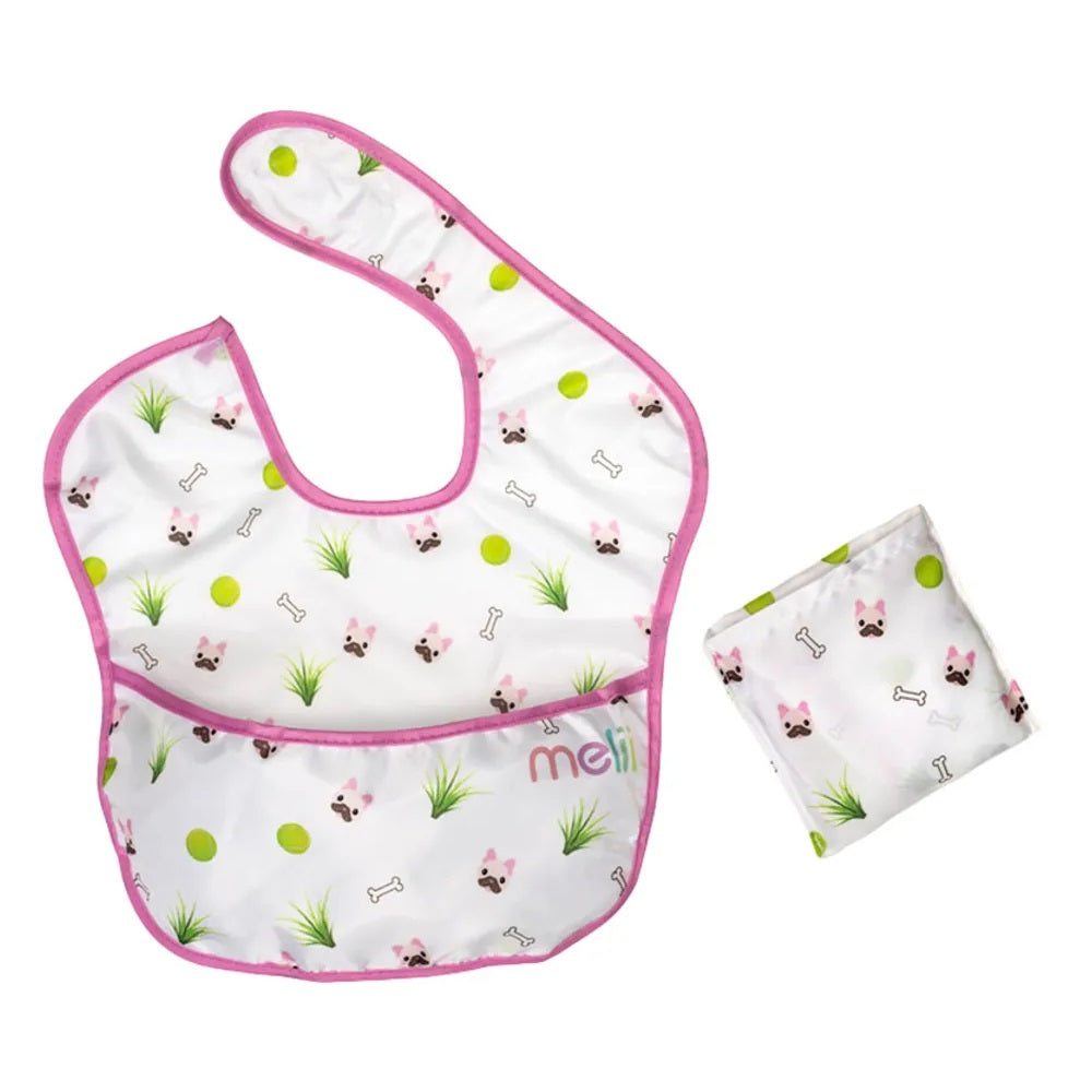 Melii - Fold Up Bib - 2pcs - White & Pink Bulldog