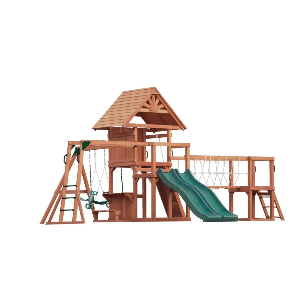 Mount Peak - Double Decker Everest Swing Set  & Playhouse With Wooden Roof