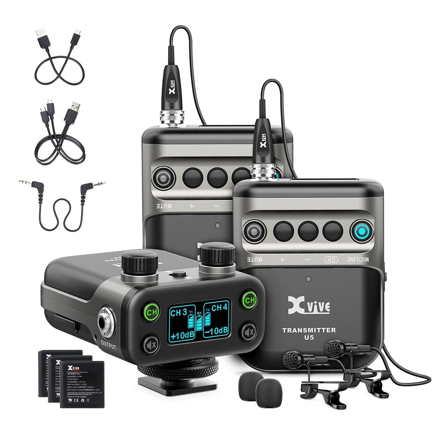 Xvive U5T2 Dual Channel Lavalier Microphone Wireless System for DSLR Cams