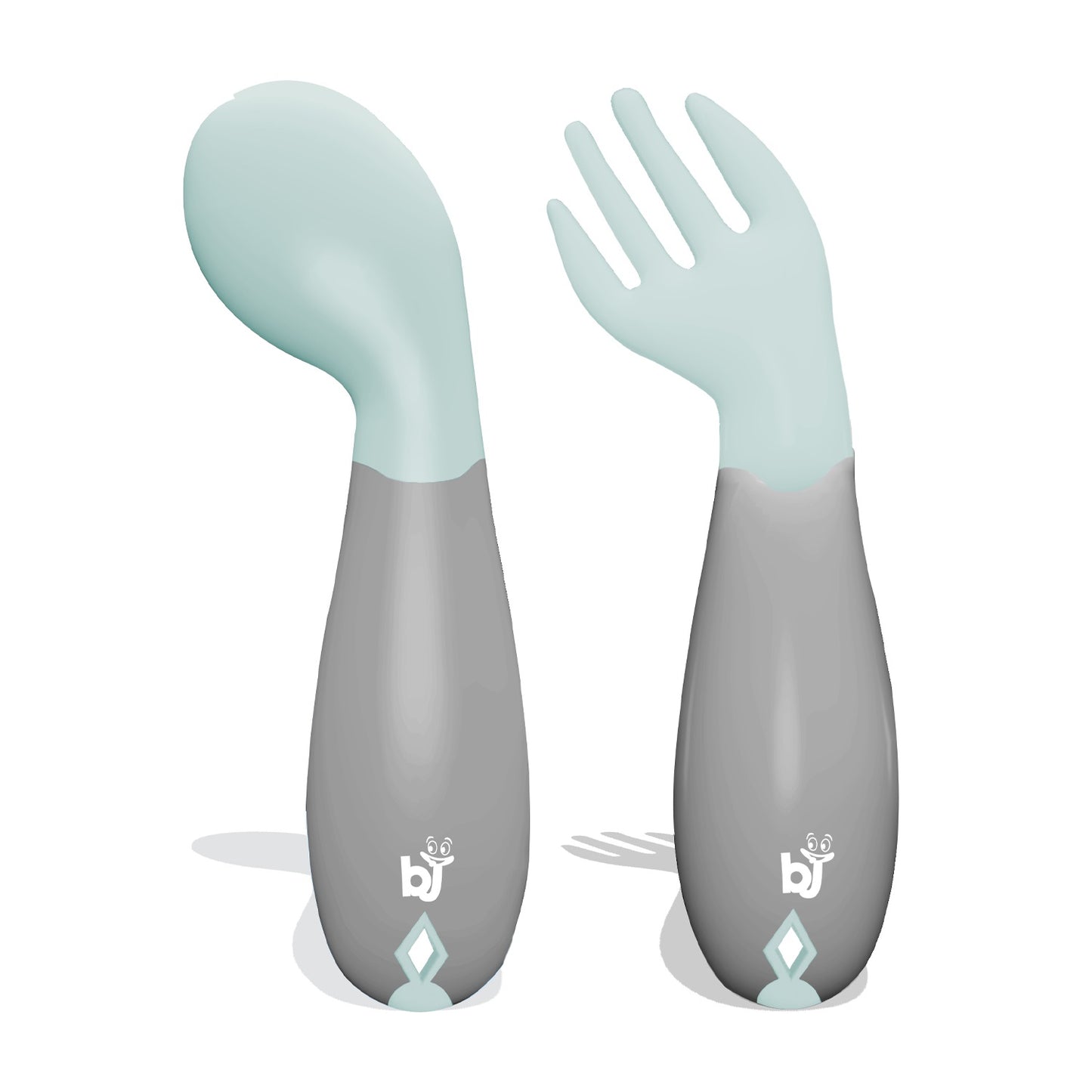 Babyjem - Plastic Angled Fork & Spoon Set - Green