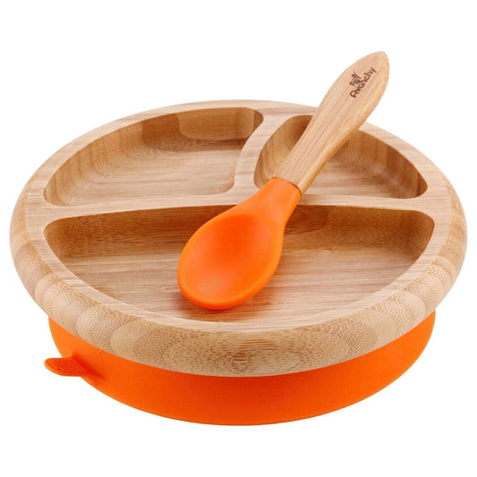 Avanchy - Bamboo Suction Classic Plate + Spoon - Orange