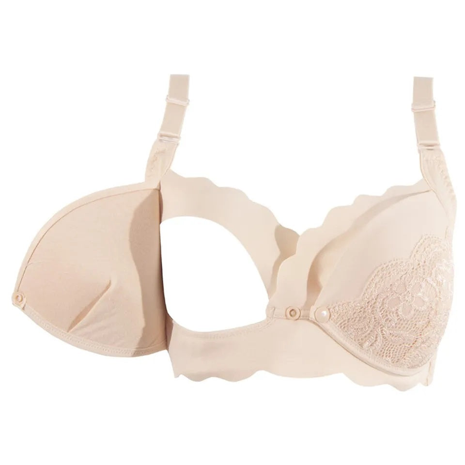 Okus - Elegant Seamless Maternity & Nursing Bra - Beige - Large