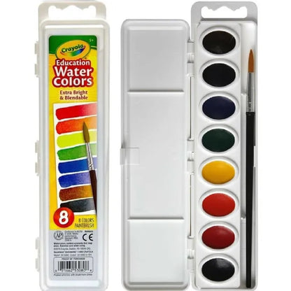 Crayola 8 Semi-moist Oval Watercolor Pans, 1 Taklon Brush