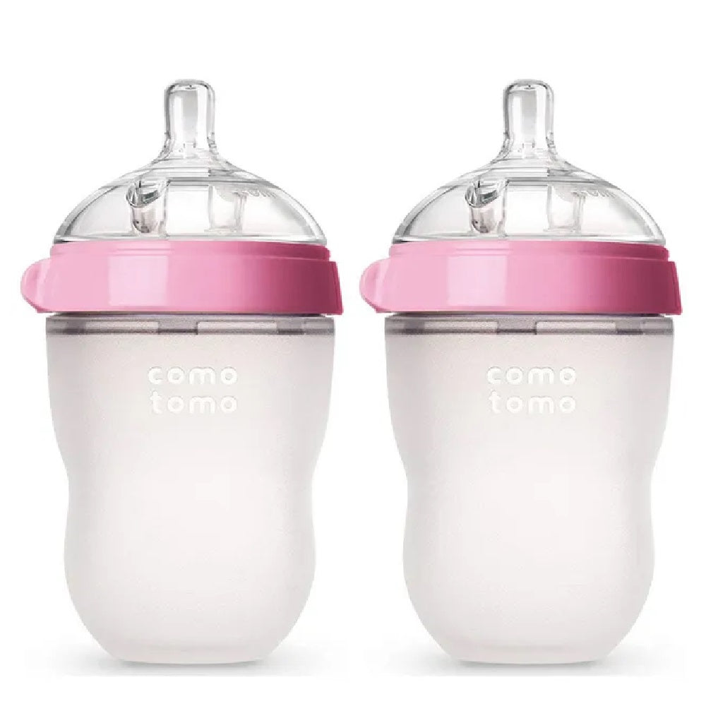 Comotomo Natural Feel Baby Feeding Bottle - Pink & White 2 pcs x 150 ml