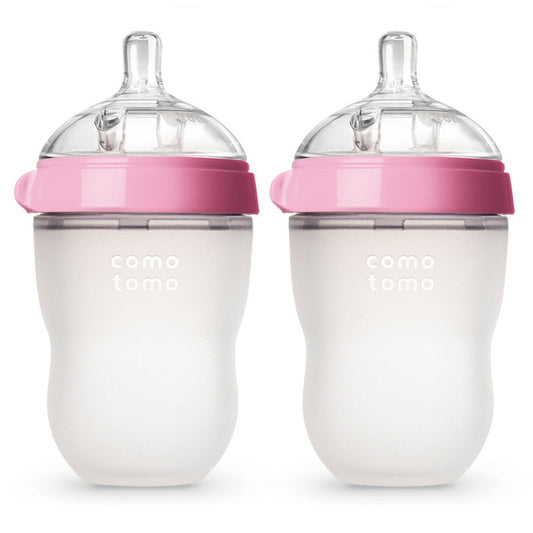 Comotomo - Natural Feel Baby Feeding Bottle - Pink & White 2 pcs x 250 ml