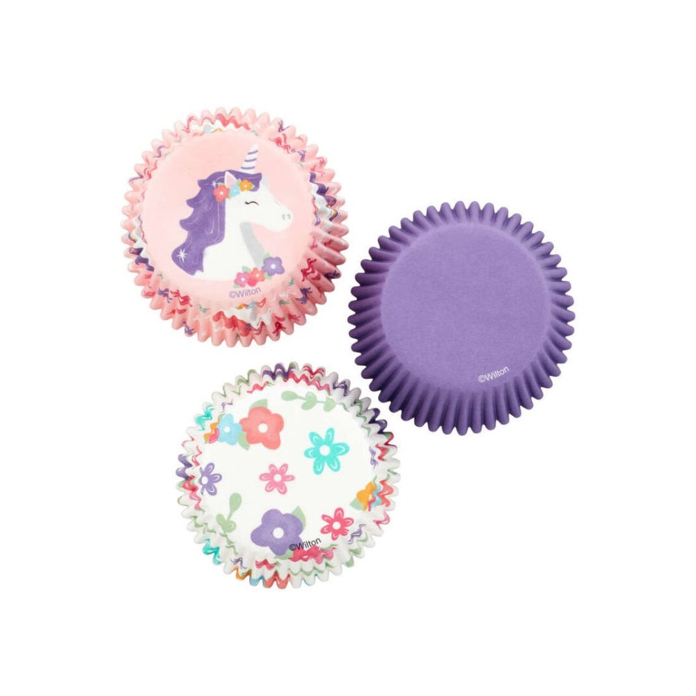 Wilton Unicorn & Flower & Solid Purple Standard Baking Cups, Set of 75