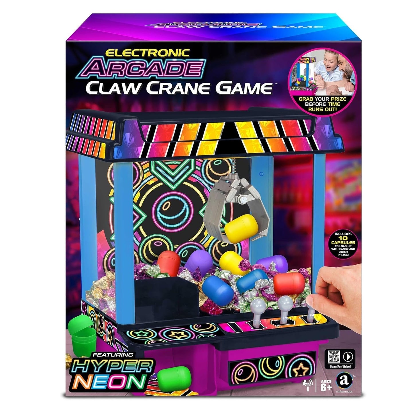 Ambassador - Electronic Arcade Claw Crane Game (Hyper Neon Black Series)