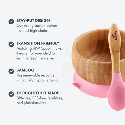 Avanchy - Baby Bamboo Stay Put Suction Bowl + Spoon - Pink