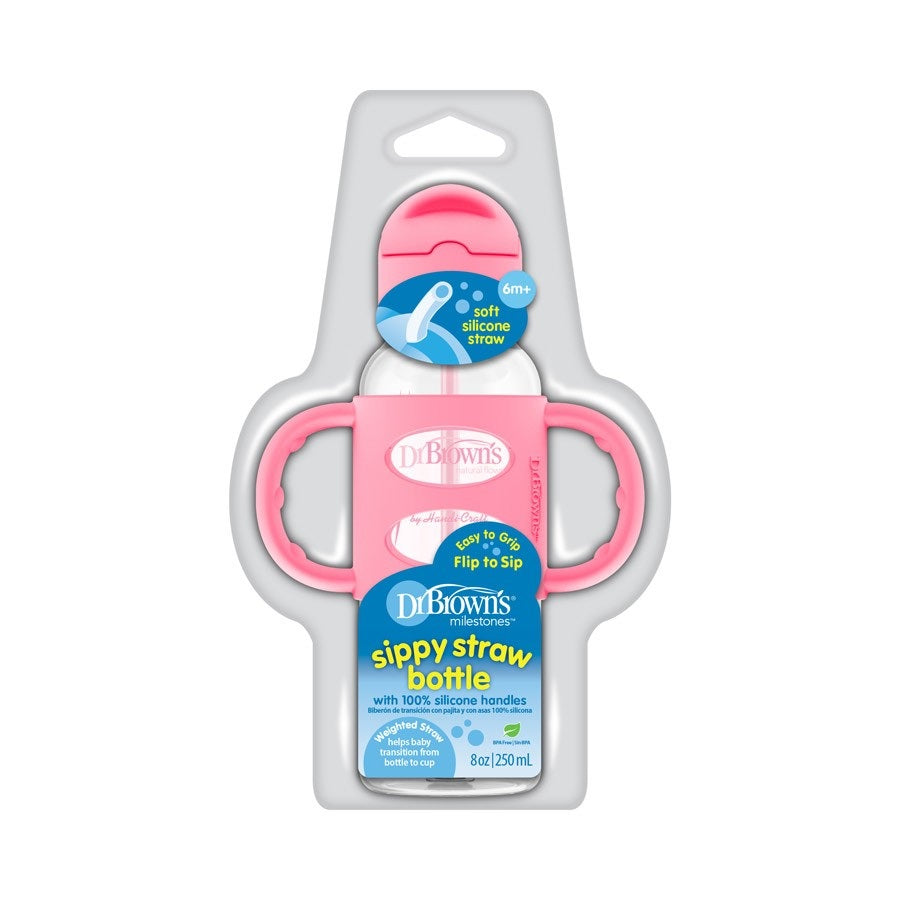 Dr. Brown's Milestones Sippy Straw Bottle with Silicone Handles 250ml - Pink