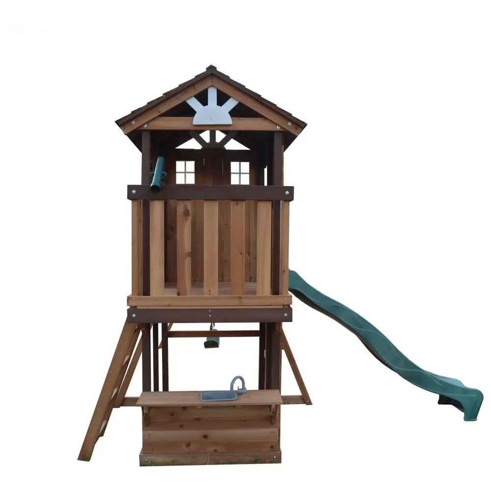 Mount Peak - Elbrus Swing Set & Playhouse With Wooden Roof