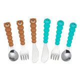 Melii - Utensil Set - 6pcs - Brown Bear & Blue Shark